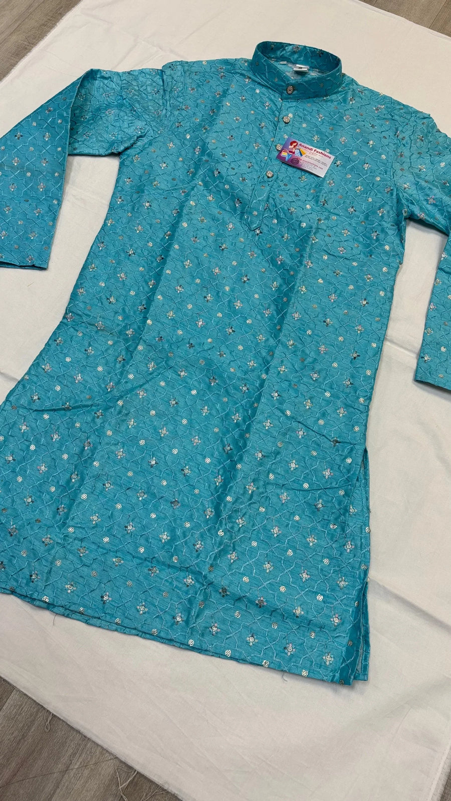 Mens Kurta - Kashmiri Silk Sequin Embroidery Work Men's Kurta