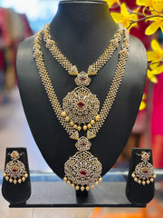 Combo Sets-Party Wear CZ Heavy Long & Short Necklace set