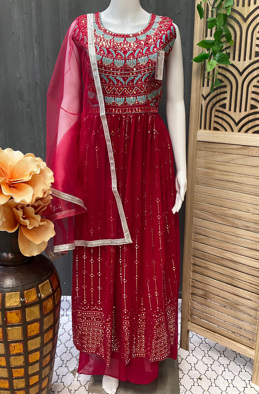 Size 40-Teen Girls -Pink Nyra Cut Party Wear Suit image 0