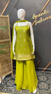 Green Benarasi Silk Sleeveless Palazzo Set