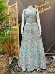 Pastel Net Lehenga Set with Real Mirror Work - Heavy Party Wear