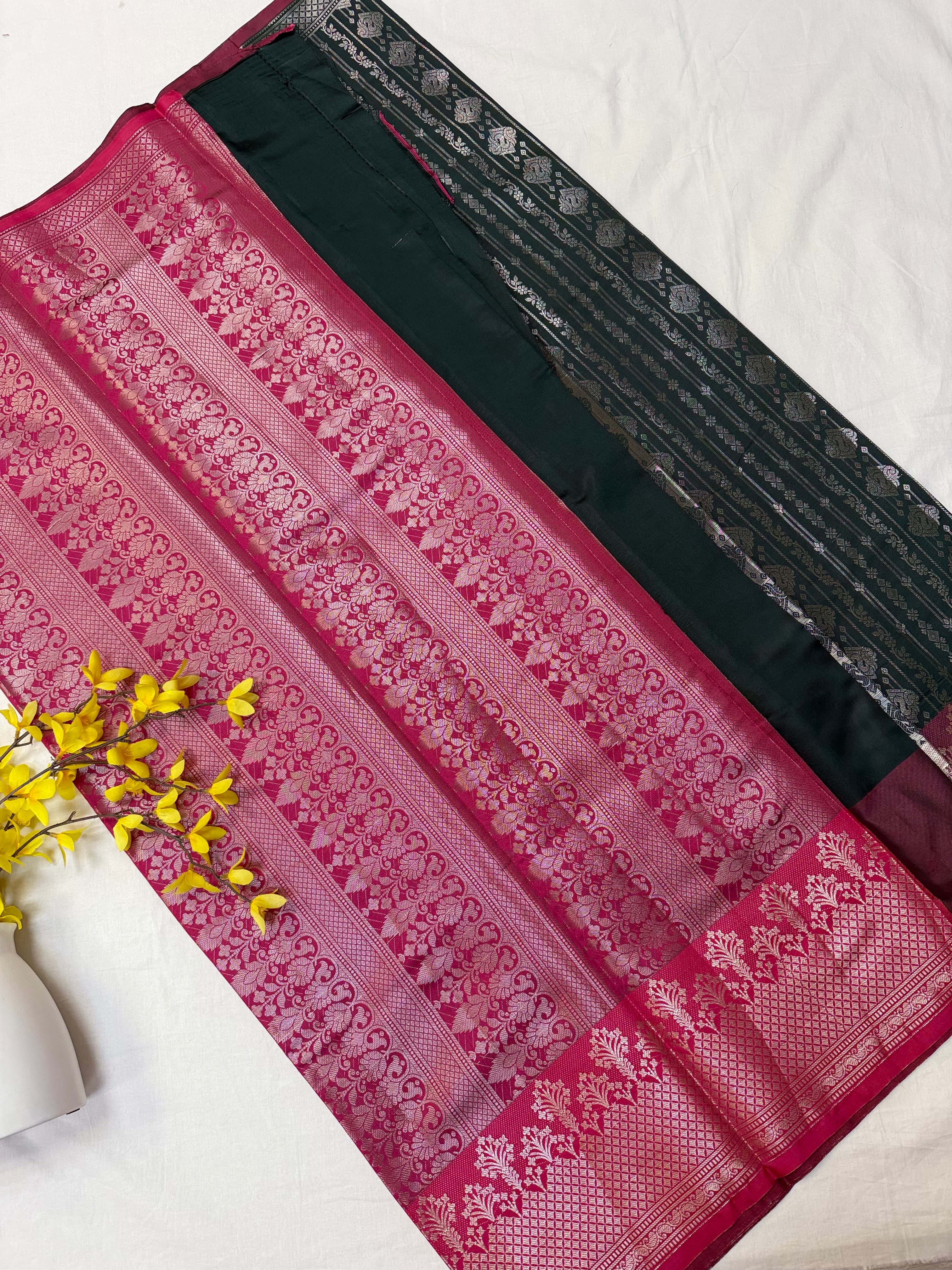 Bottle Green Color- Semi Silk Saree