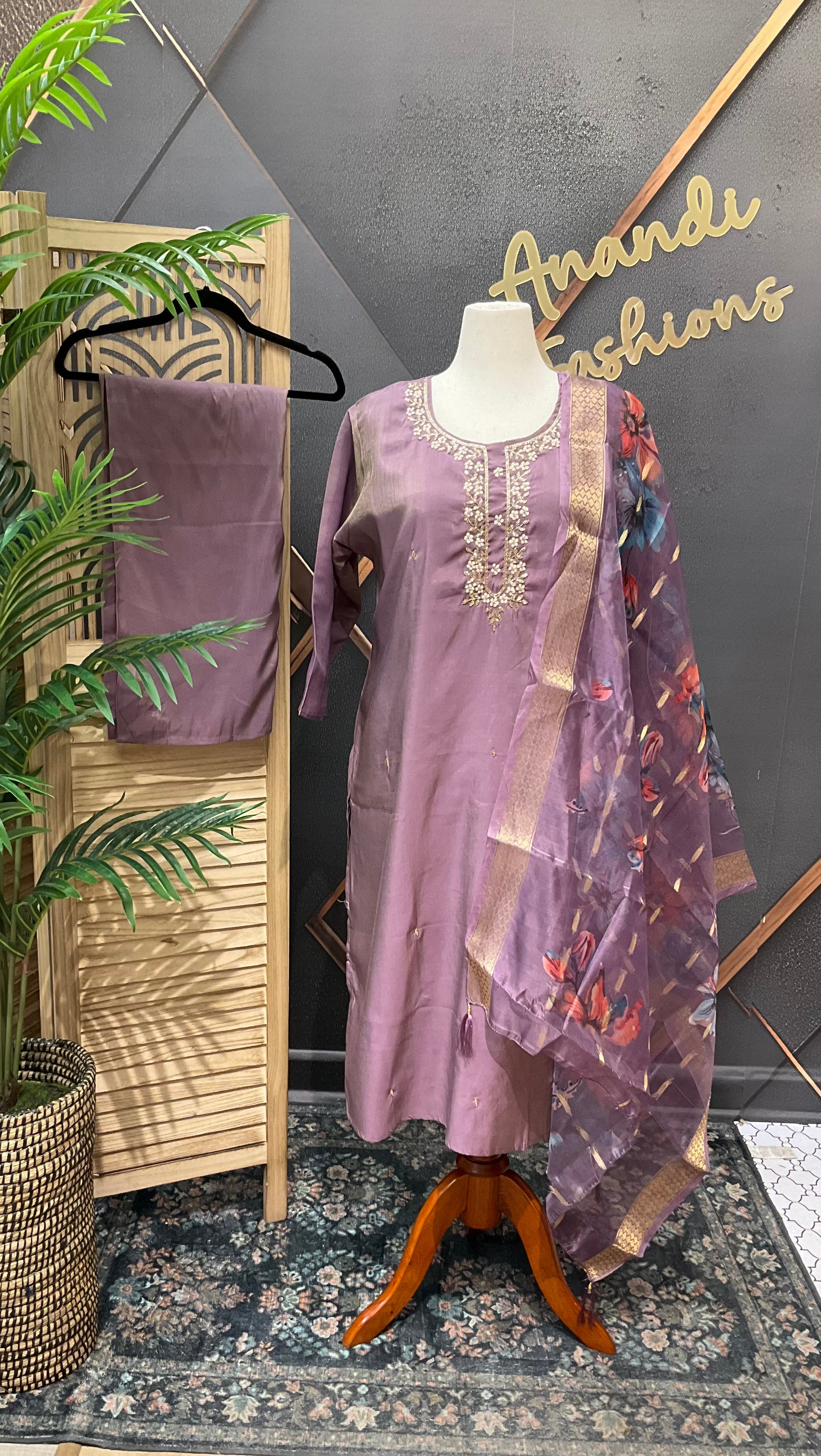 Plus Size - Lavender Shimmery Tissue Party Wear Kurti Set