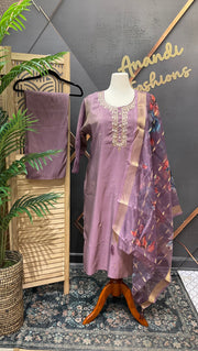 Plus Size - Lavender Shimmery Tissue Party Wear Kurti Set