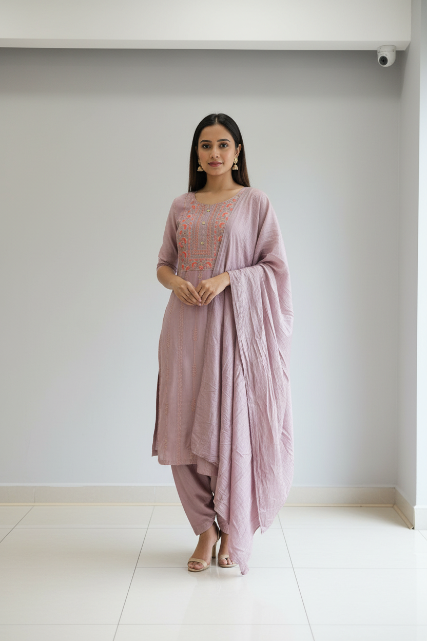 Lavender Kurti set with Work