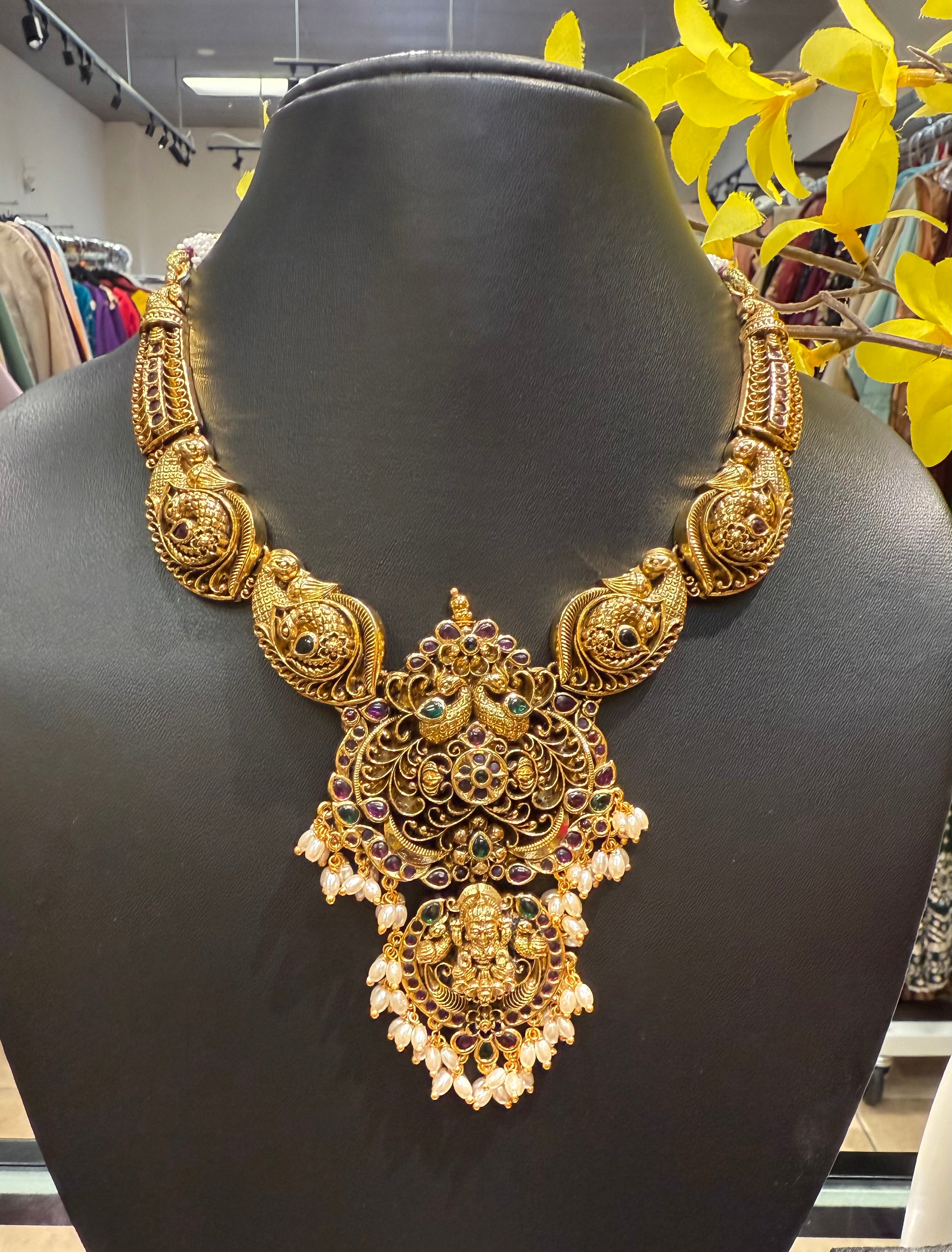 MattFinish Heavy Lakshmi Necklace with Big Jhumkas