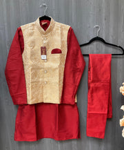 Kurta with Vest - Men's Party Wear Maron Kurta Pajama with Jacket
