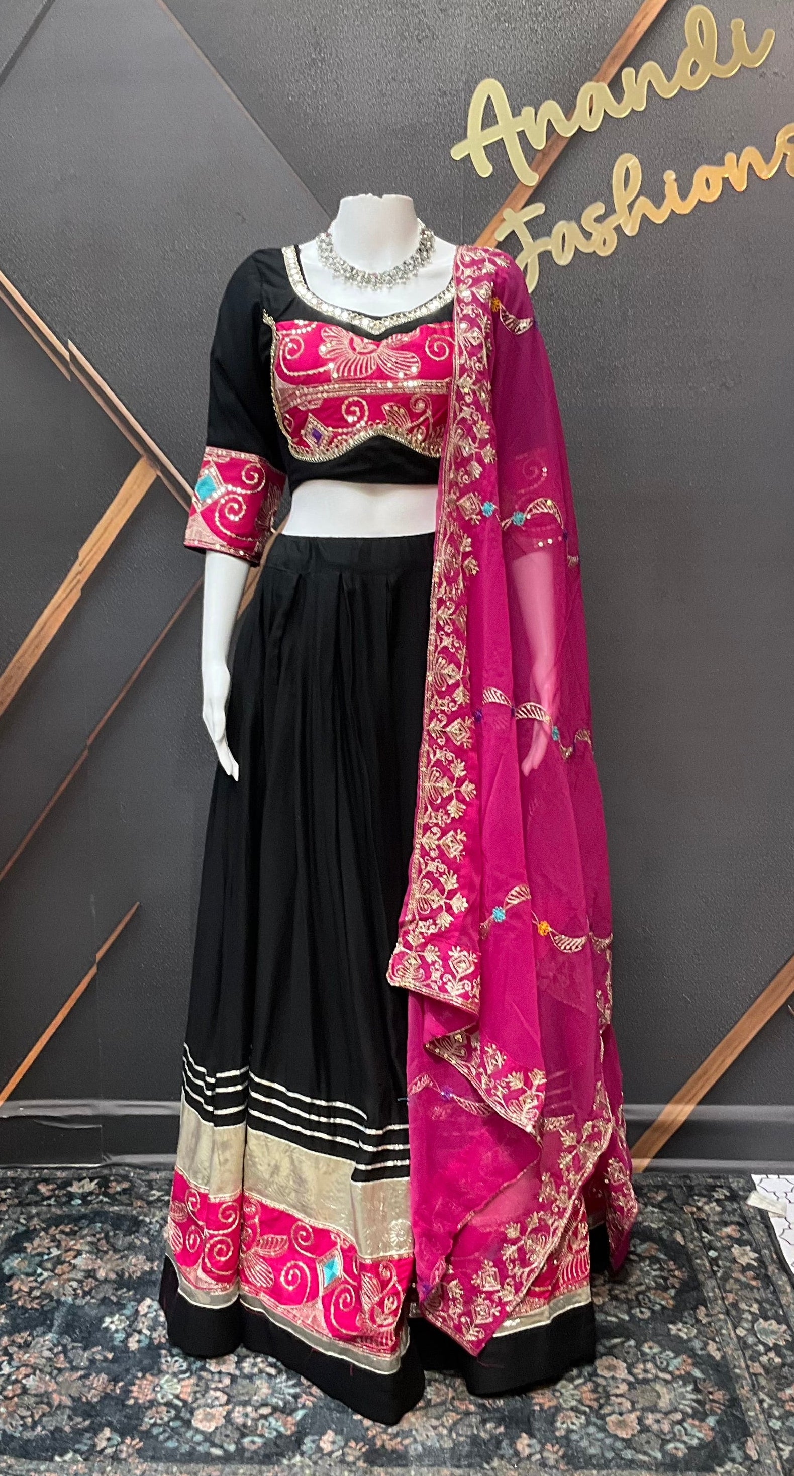 Black and Pink Pure Cotton Chaniya Choli set