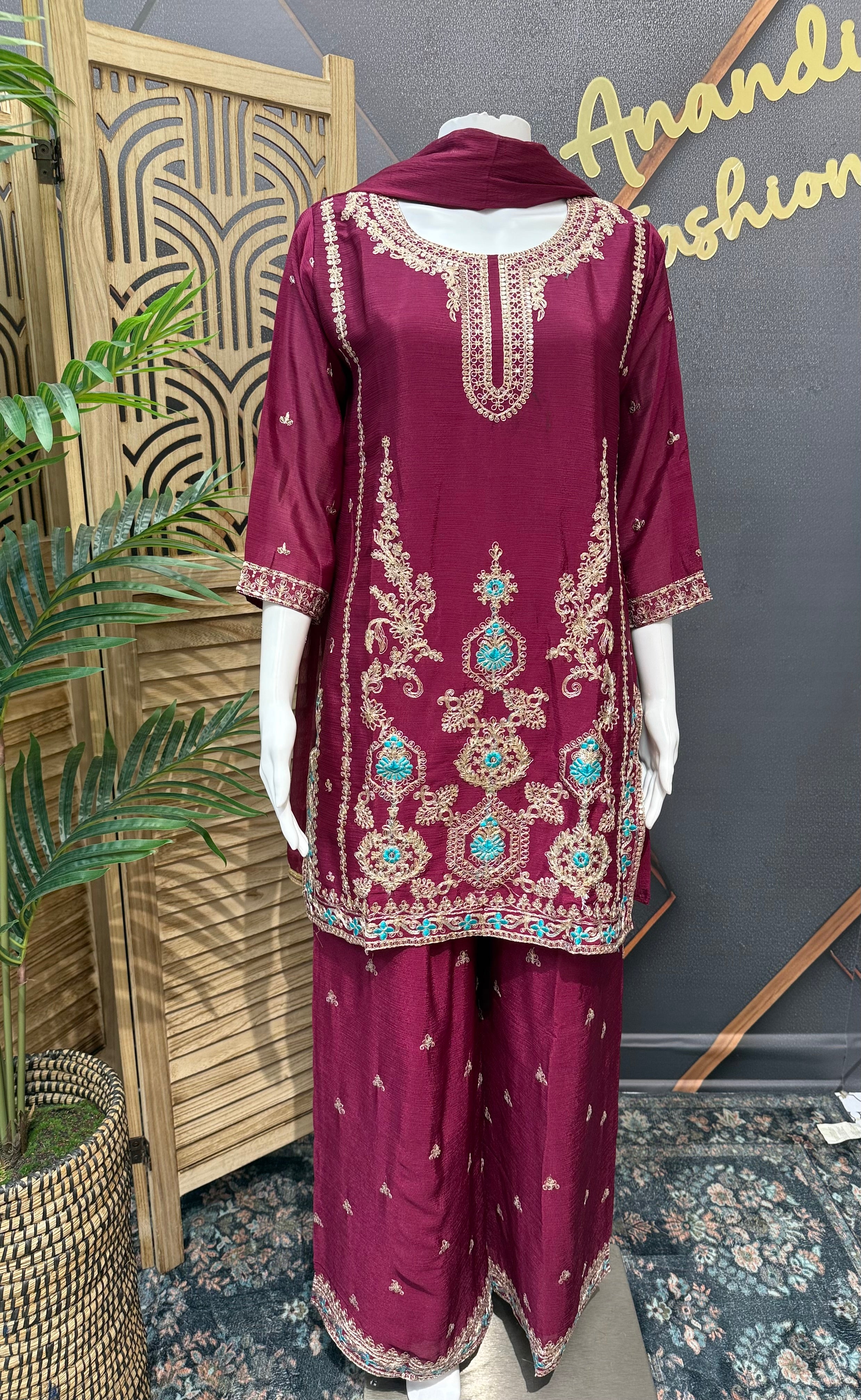 Size 40-Wine Color - Party Wear Palazzo Set