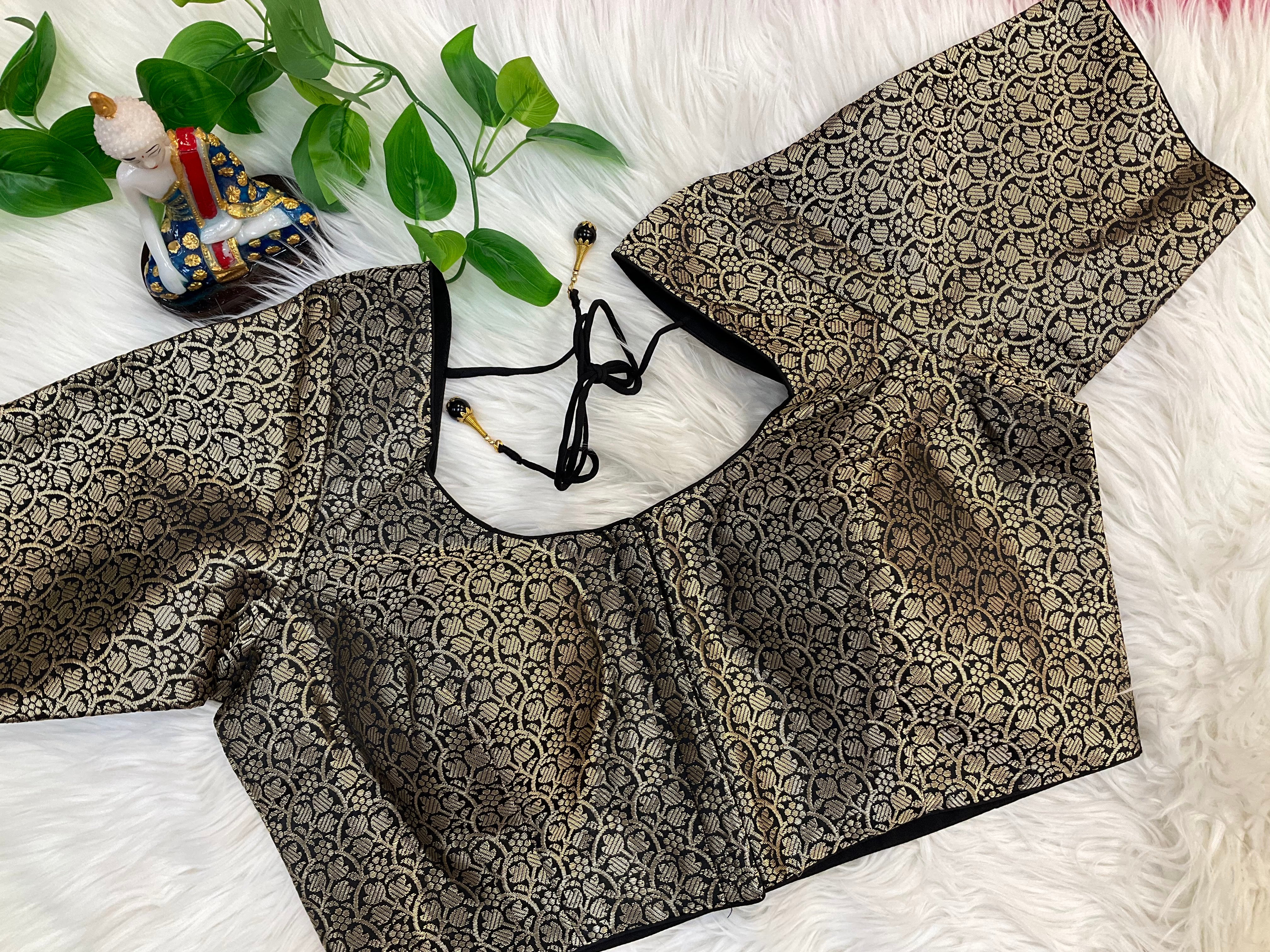 Premium quality -Black brocade blouses- front opening