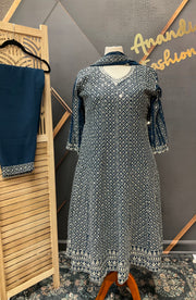 Teal Blue Georgette Anarkali Kurti set-size 44