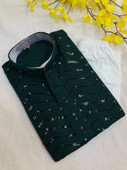 Boys Bottle Green Sequence Kurta Set - Premium Embroidered Ethnic Wear