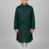 Boys Bottle Green Chikankari Rayon Sequin Embroidered Kurta Pajama Set