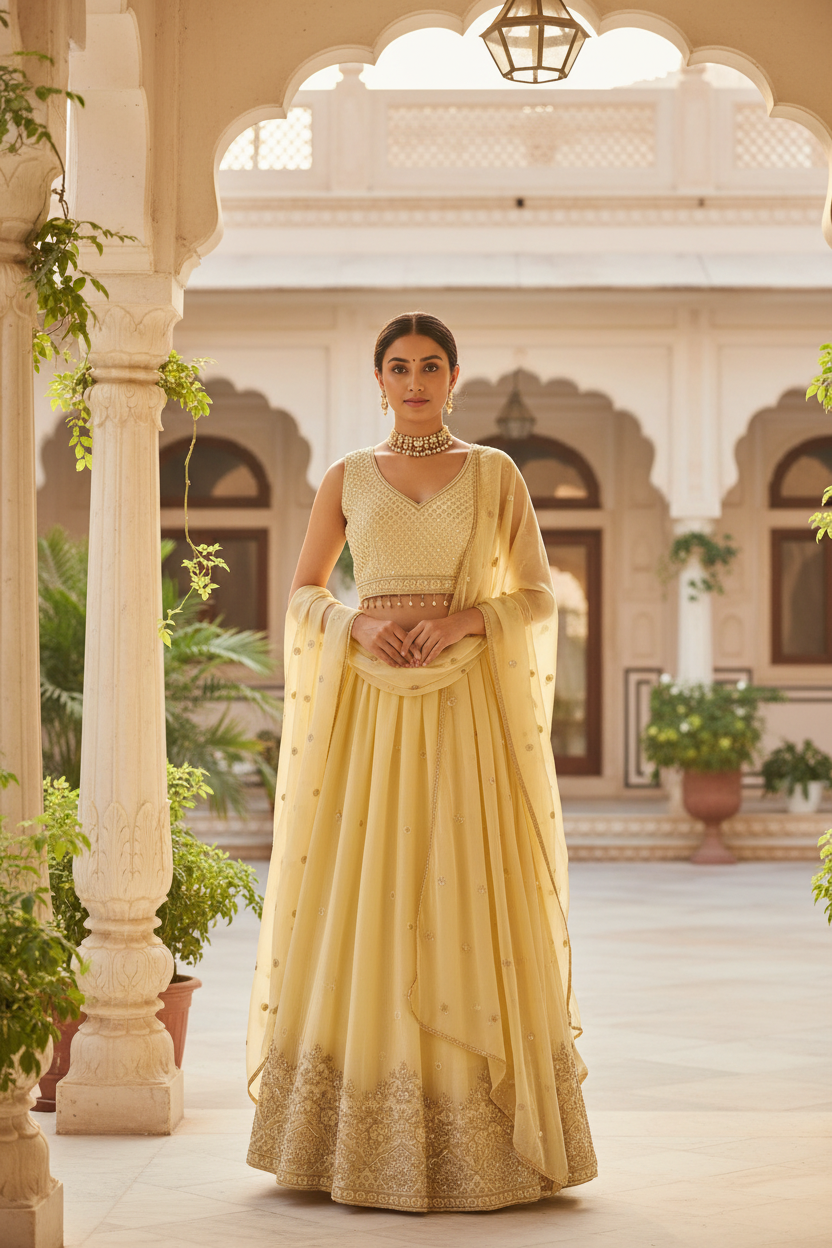 Light Yellow Party Wear Lehenga set