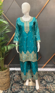 Ocean Rama Party Wear Palazzo Set - Shimmery with Gold Zari