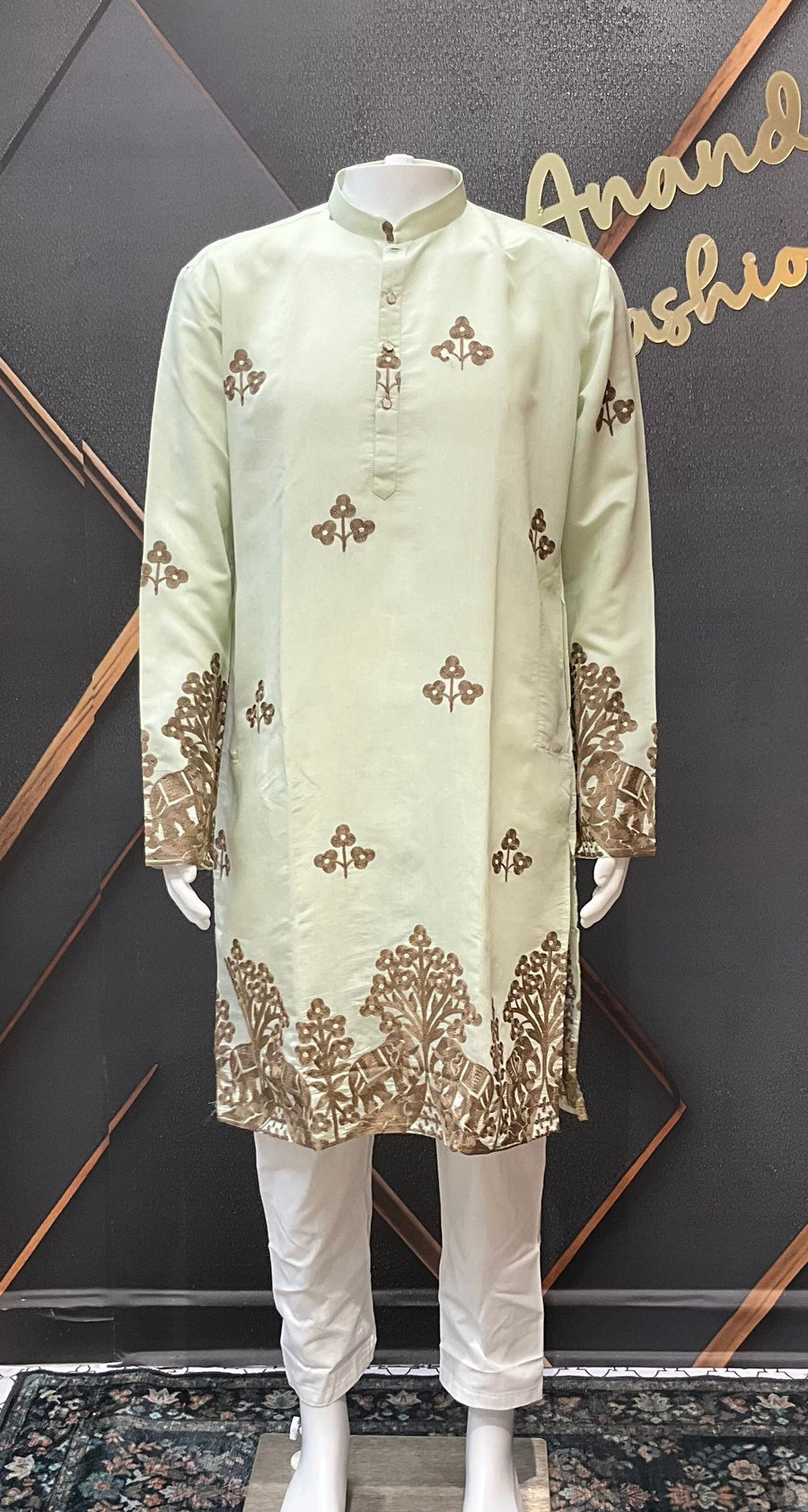 Mint Green Embroidery  Work Mens kurta set