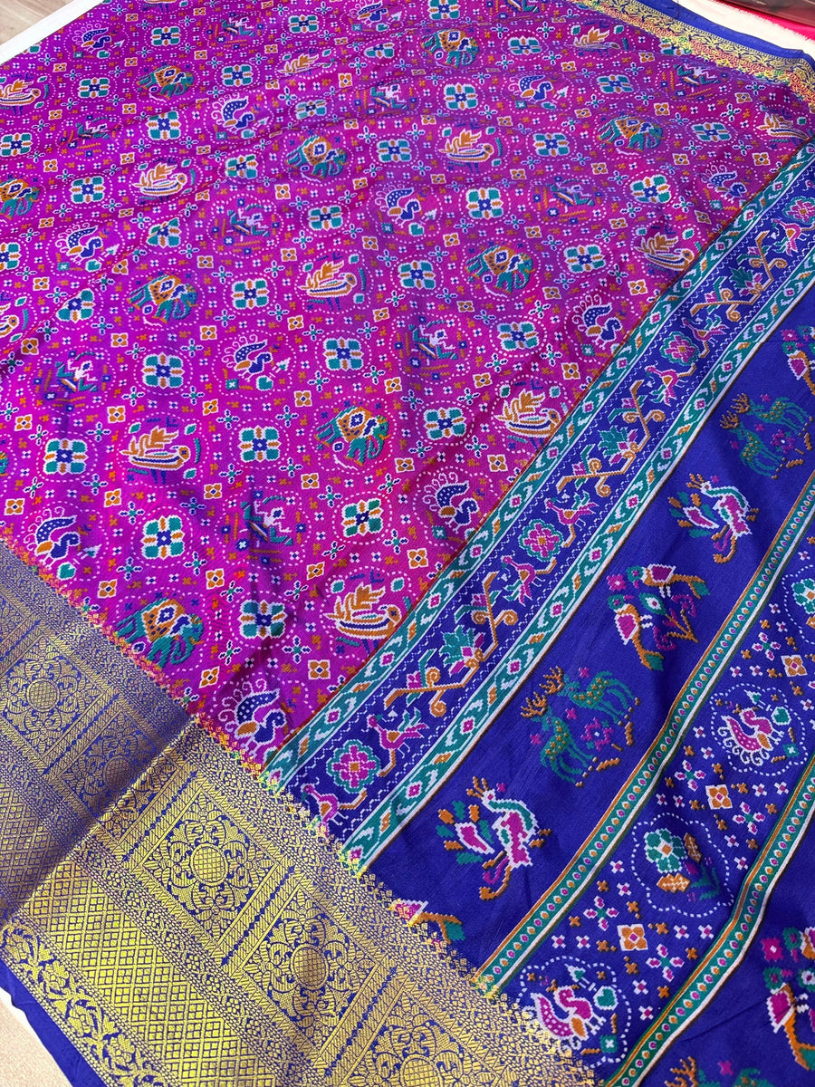 Violet Patola Semi Silk Saree with 7 Inch Border - Lightweight