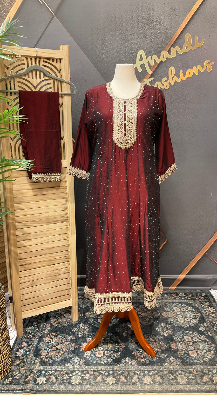 Plus Size Maroon Anarkali Party Wear Kurti set