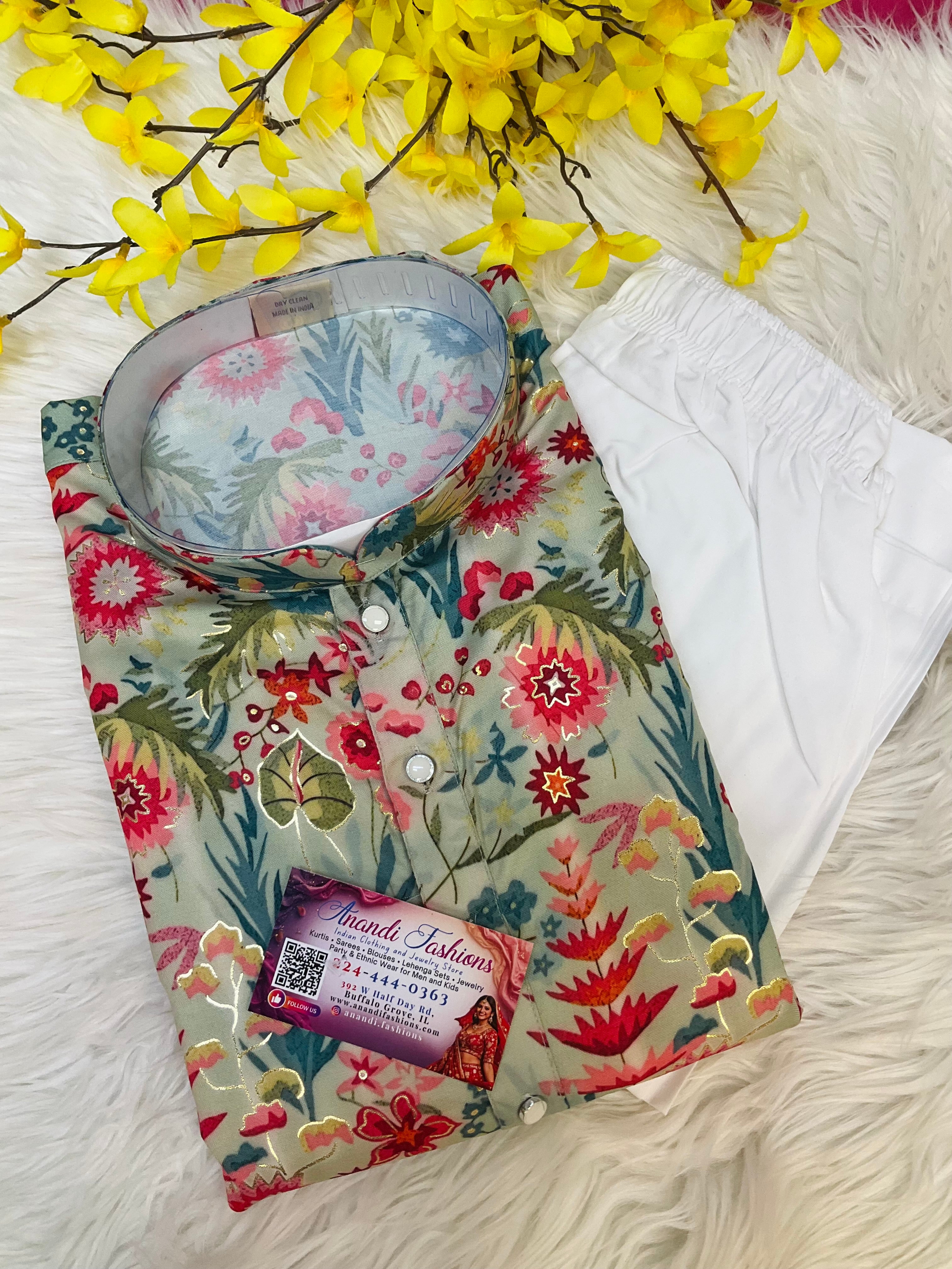 Mens Floral kurta Set - Anandi Fashions