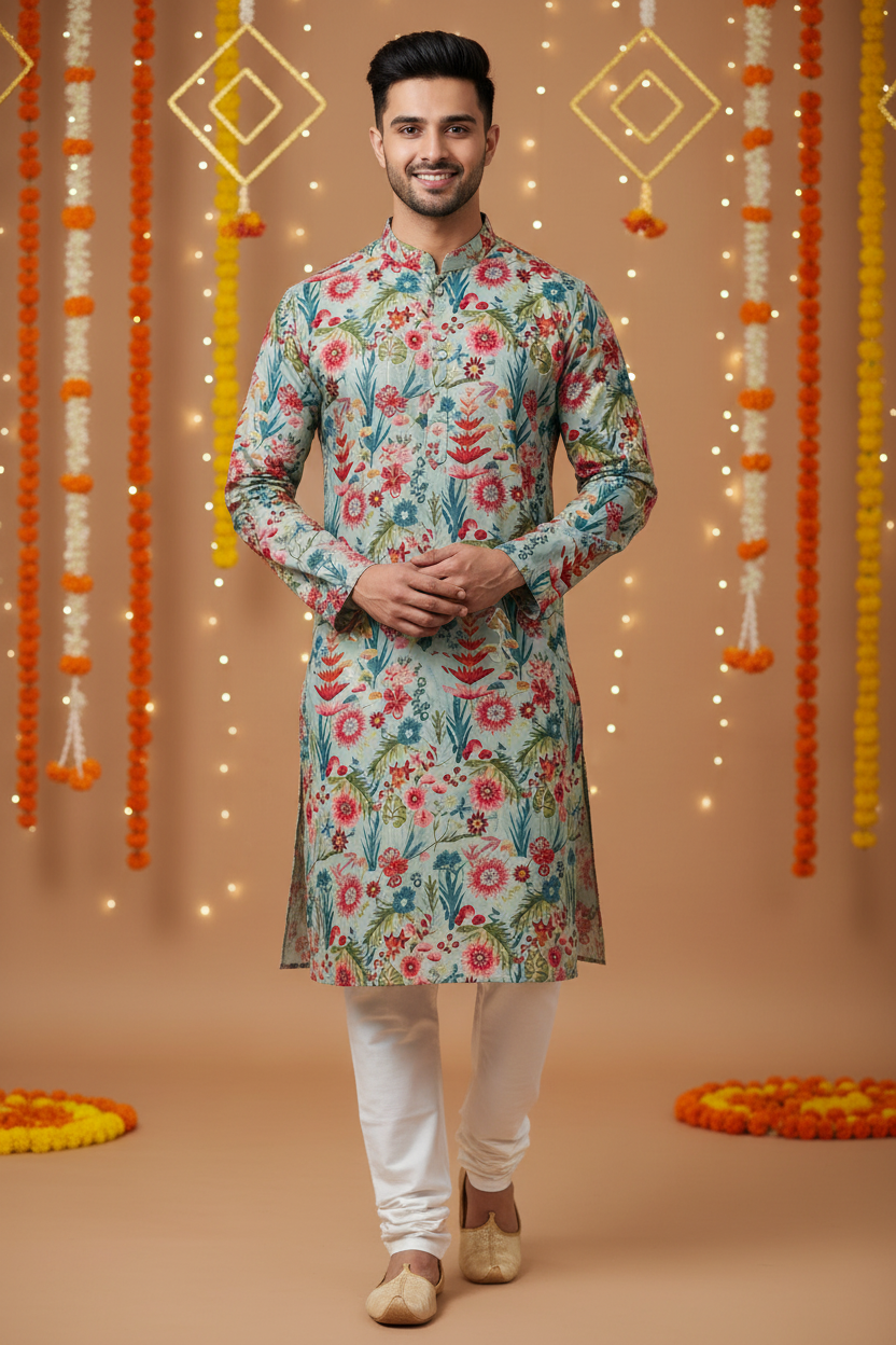 Mens Floral kurta Set - Anandi Fashions