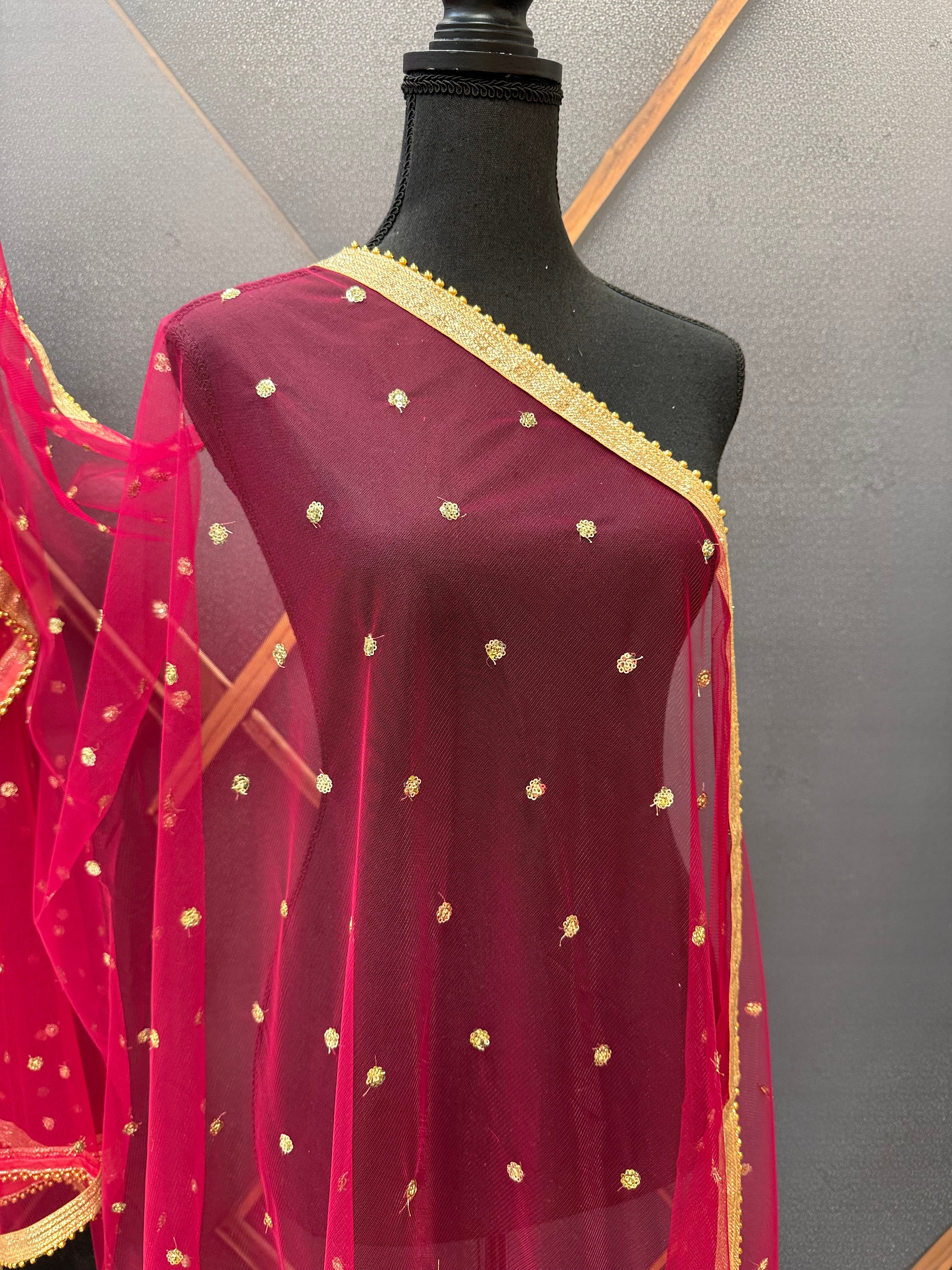 Soft Net Dupattas In Pink & Maroon