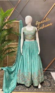 Women’s Sea Green Embroidered Lehenga Choli Set with Matching Dupatta