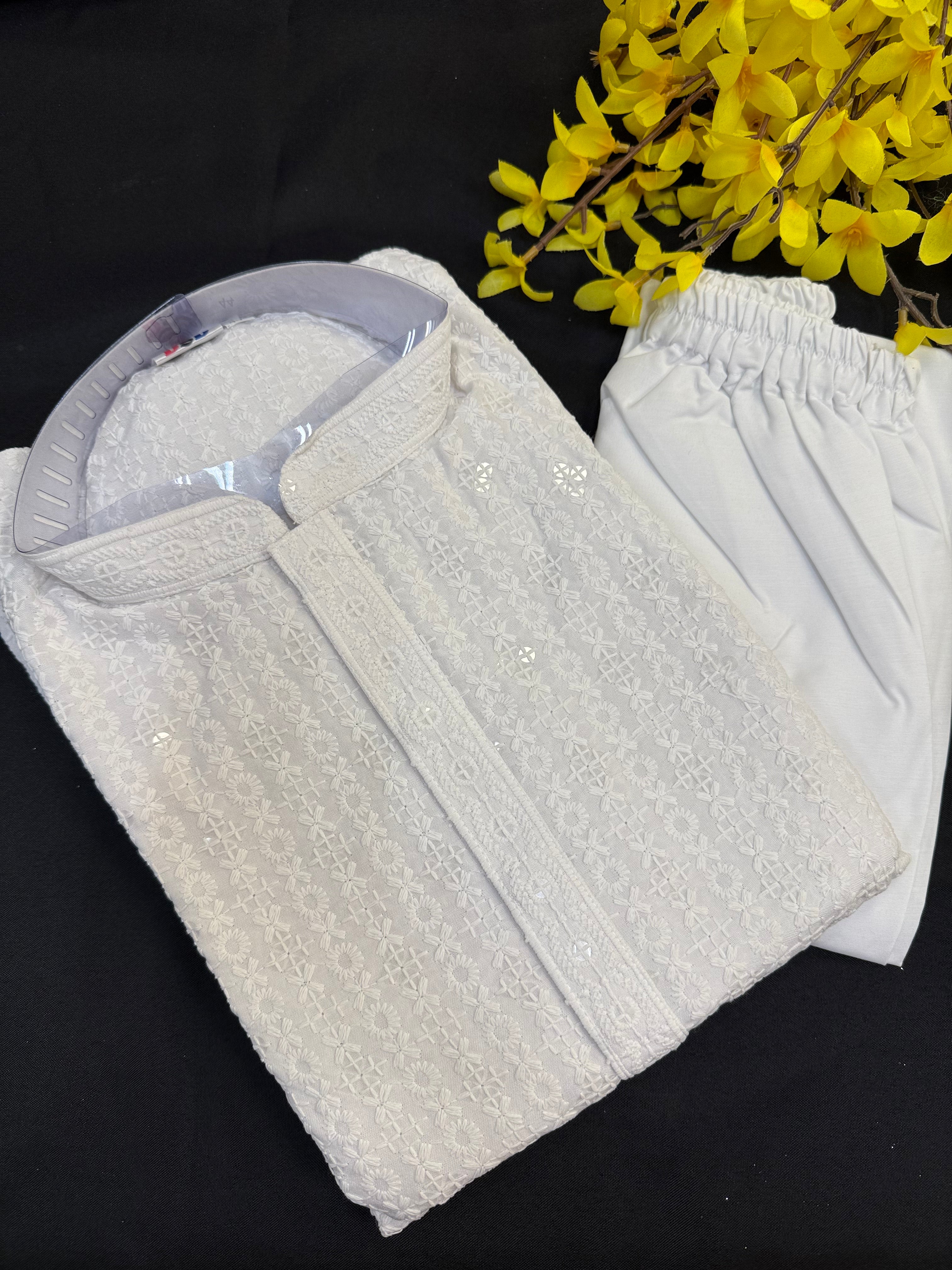 White Chikankari Men’s Kurta sets