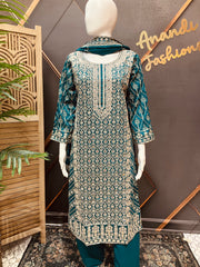 Women’s Teal Blue Party Wear Kurti Set