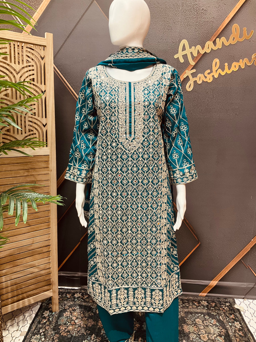 Women’s Teal Blue Party Wear Kurti Set