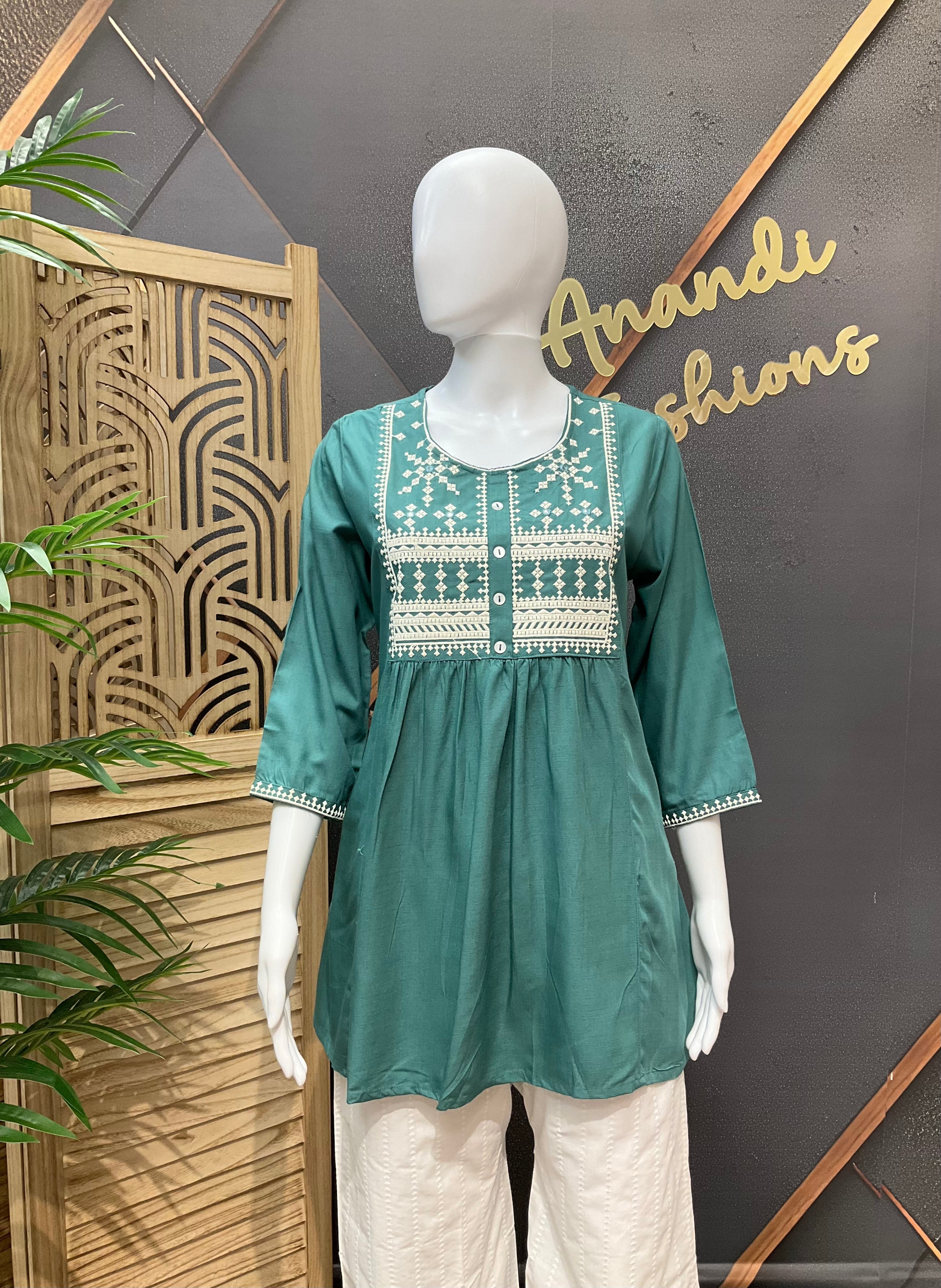Rama Green - Rayon Short Kurti