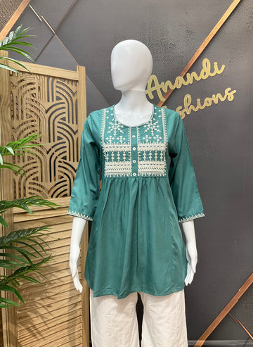 Rama Green - Rayon Short Kurti