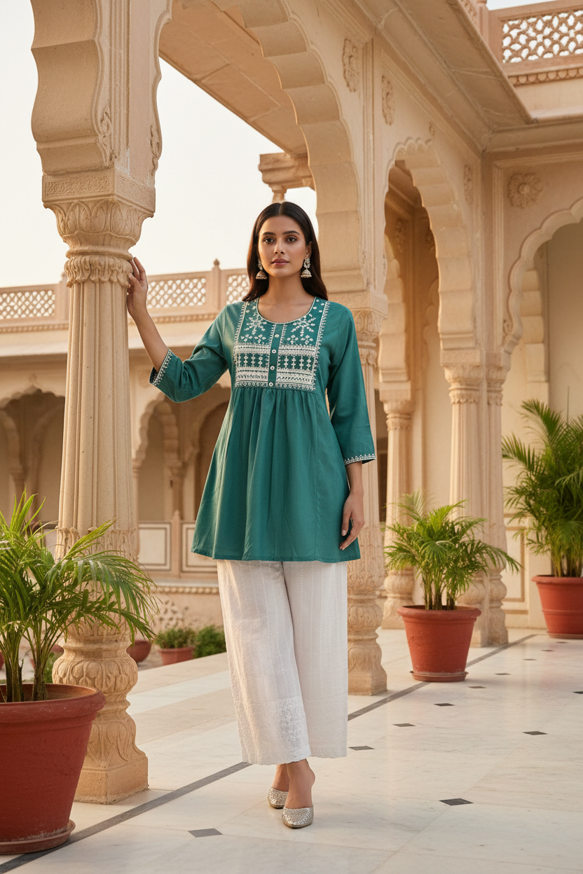 Rama Green Rayon Short Kurti