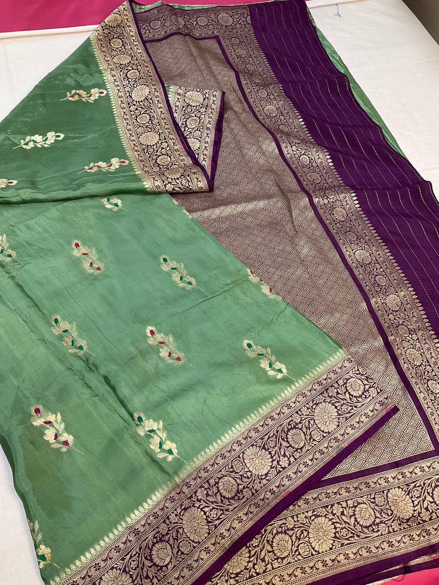 Mint Green Benarasi Silk saree with Stitched Blouse