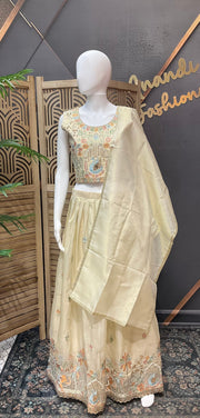 Teenage Girls - Gold Tissue Lehenga set