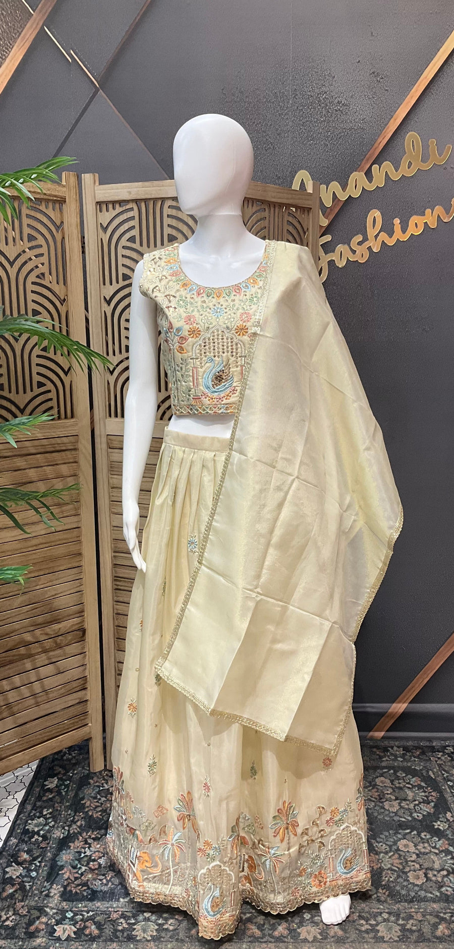 Teenage Girls - Gold Tissue Lehenga set