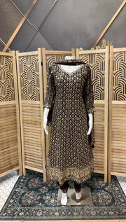 Brown Georgette Anarkali Model Party Wear Kurti set