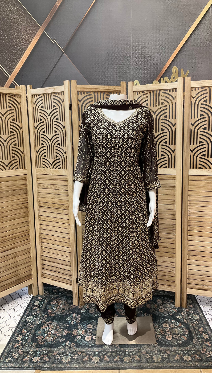 Brown Georgette Anarkali Model Party Wear Kurti set