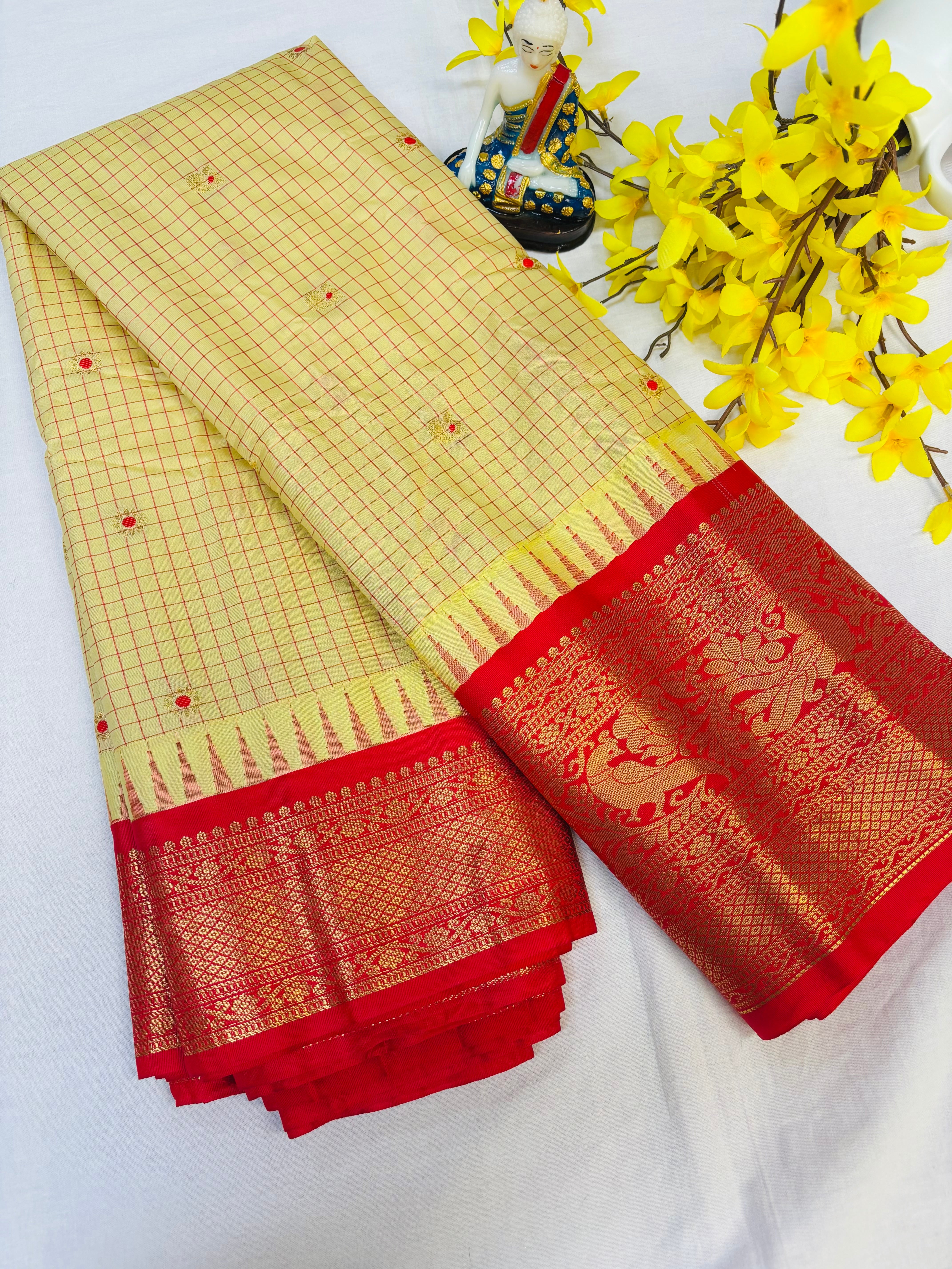 Semi Gadwal Silk Checks Saree