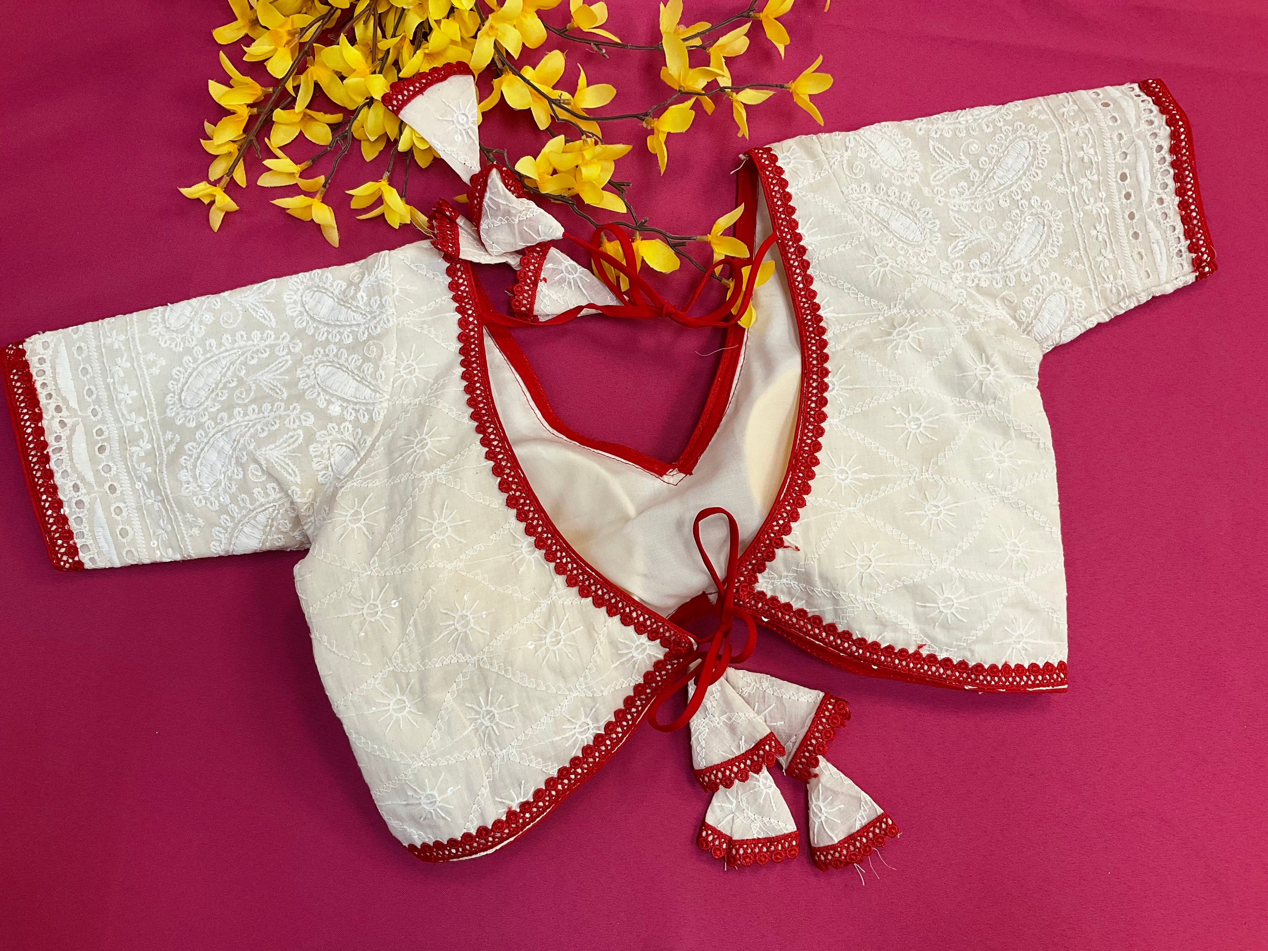 Size 38-Alia cut Half White Chikankari Blouse