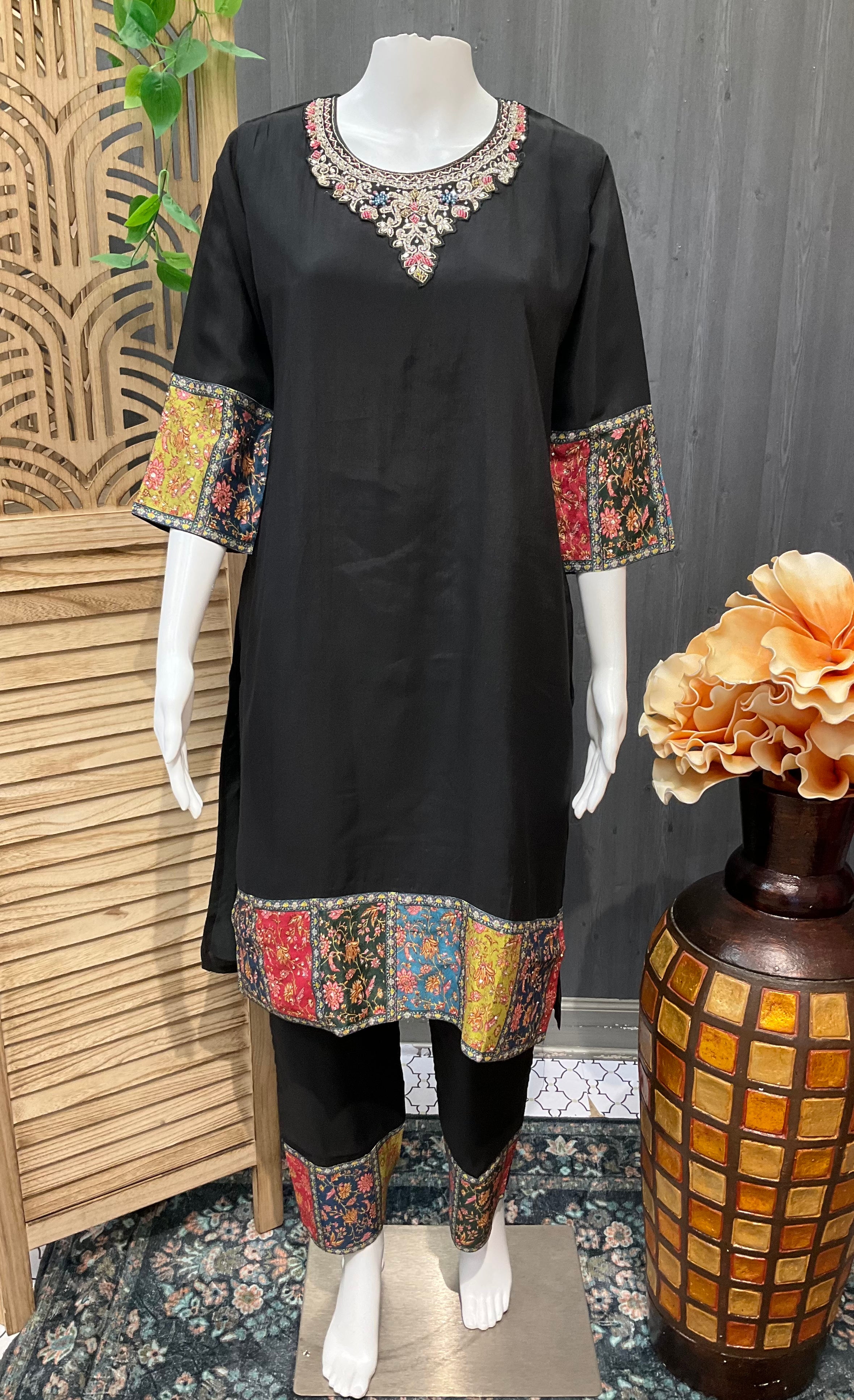 Teen Girls/size 40 - Party Wear Chudidhar set with Multicolor Dupatta