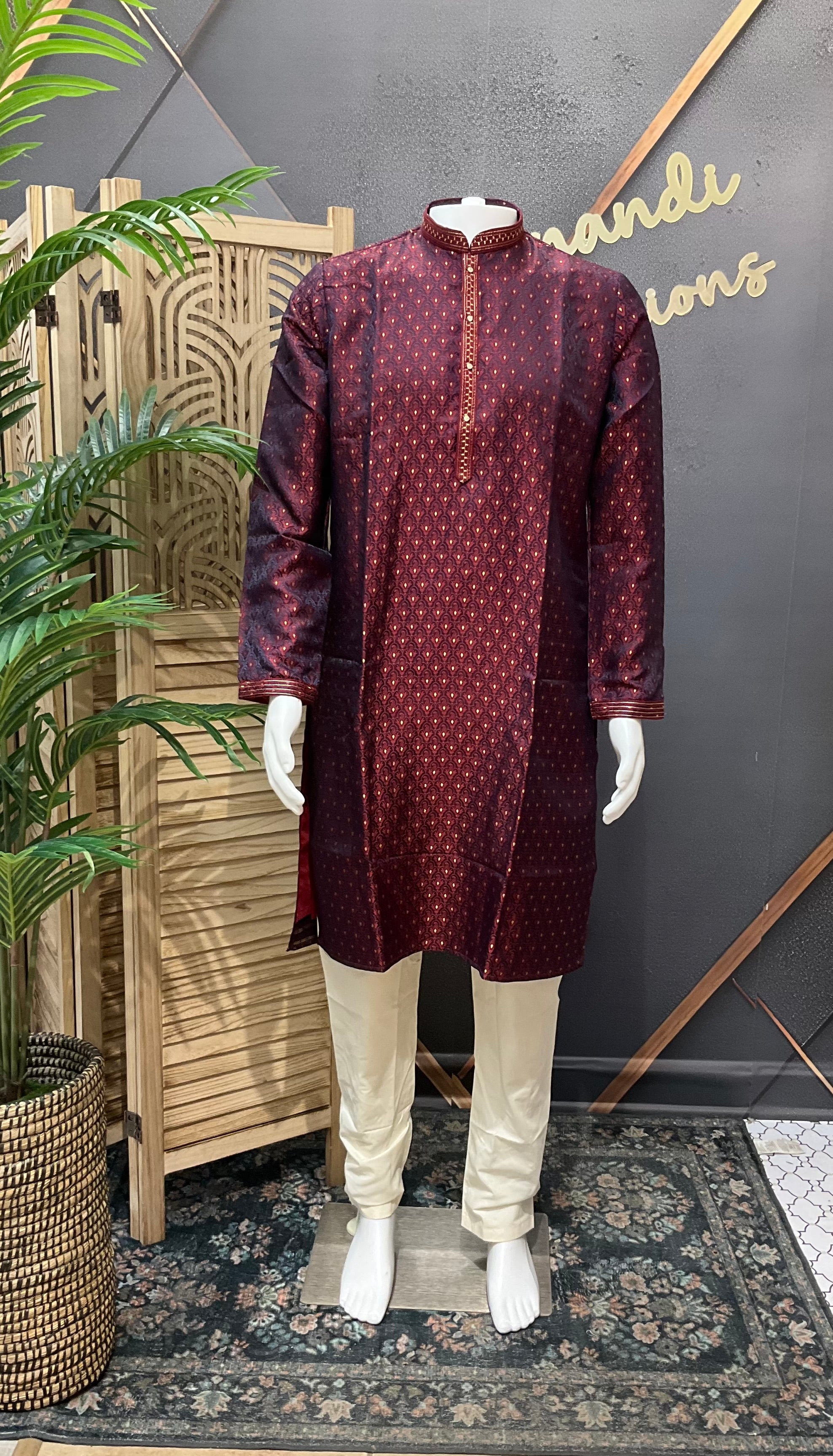 Party Wear - Maroon Mens kurta set