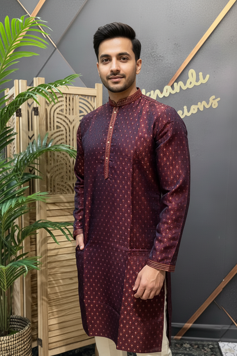 Party Wear - Maroon Mens kurta set