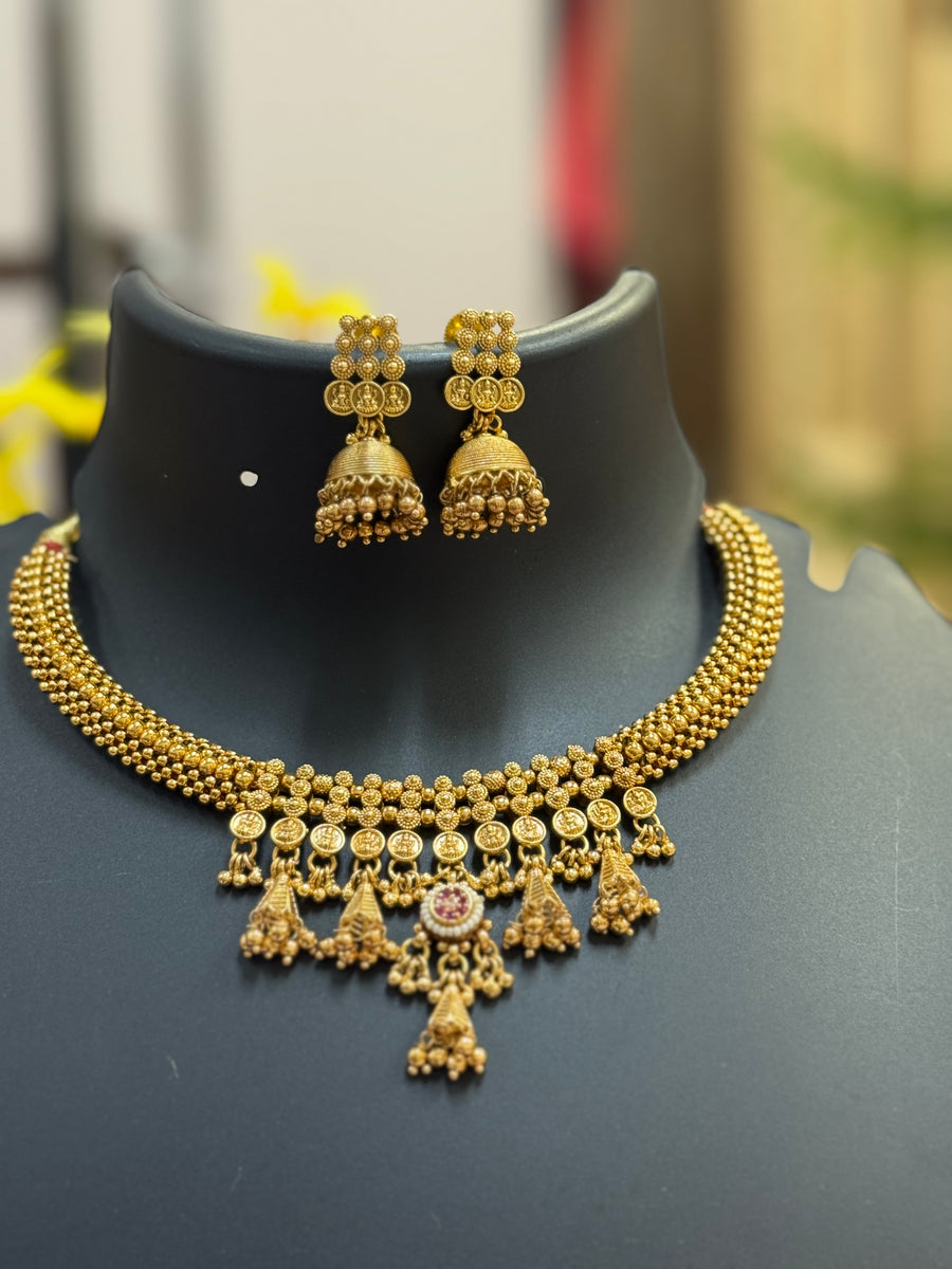 Thusi Necklace Set With Lakshmi Coin Design