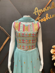 Teenage Girls Blue Georgette Lehenga Set