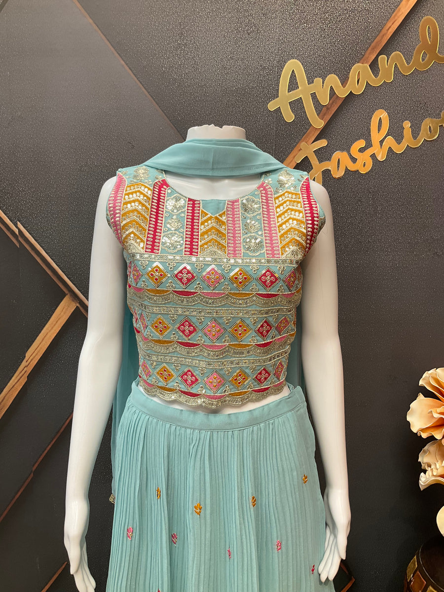 Teenage Girls Blue Georgette Lehenga Set