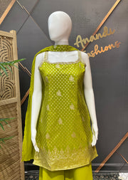 Green Benarasi Silk Sleeveless Palazzo Set