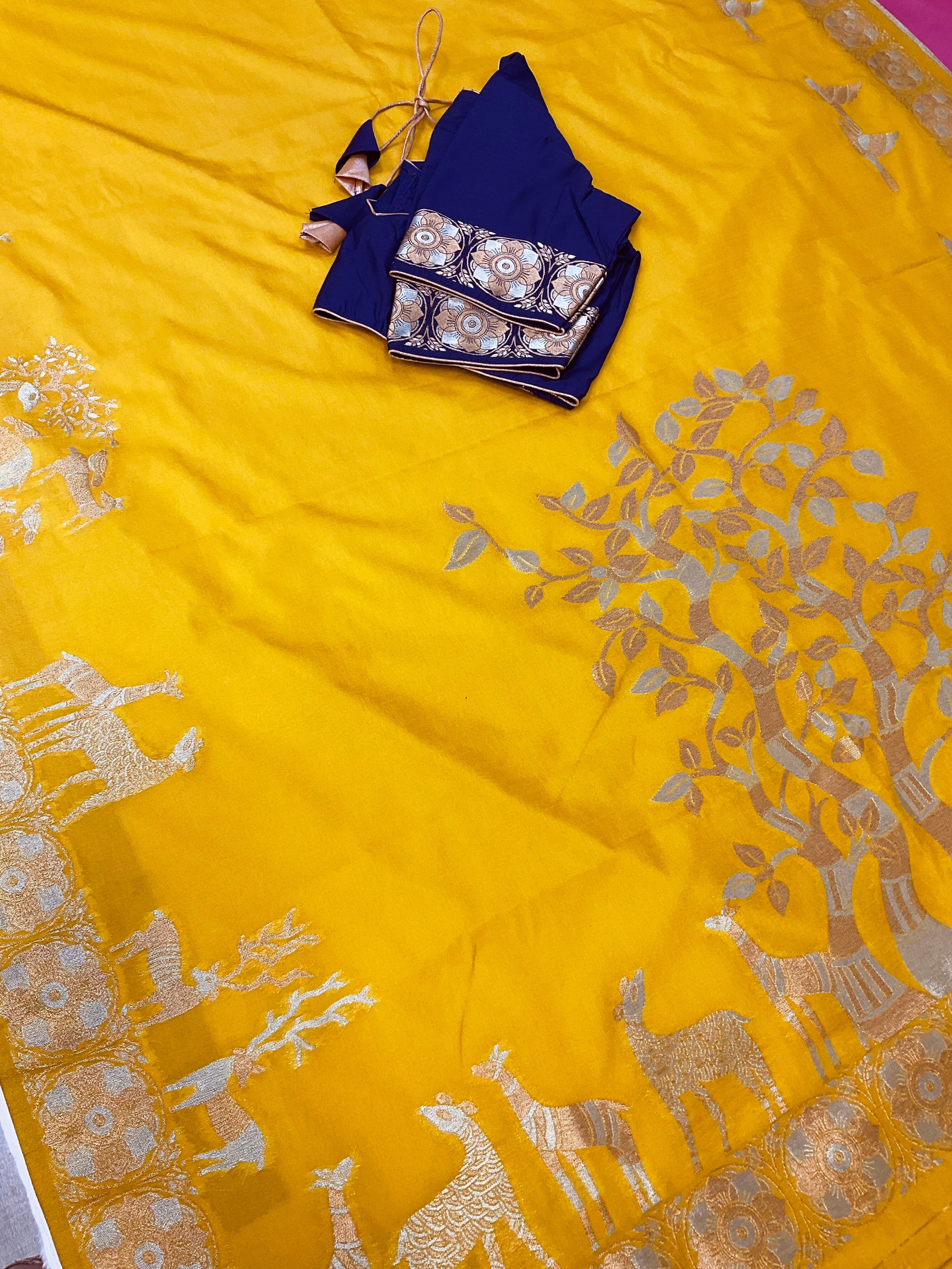 Semi Benarasi Saree with Contrast Stitched Blouse