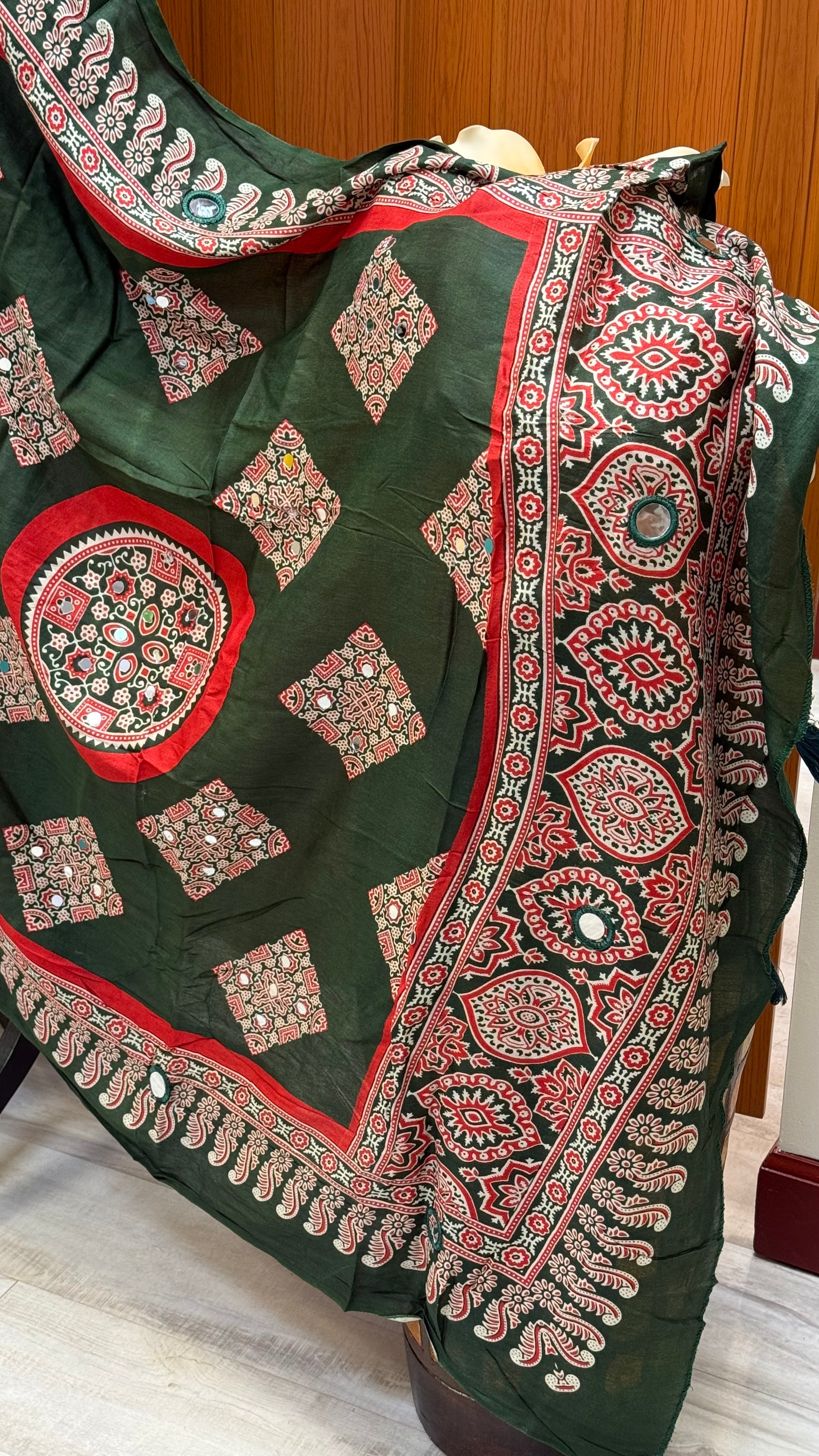 Green Pure Cotton Mirror Dupatta