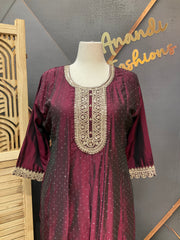 Plus size Wine-Anarkali Kurti set