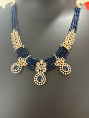Navy Blue - Onyx Beads Necklace set with CZ Stones